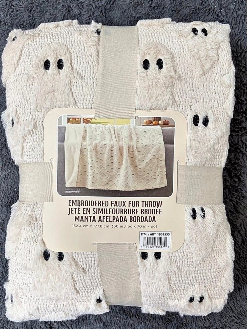 Northwest Embroidered Faux Fur Halloween Ghost Throw Blanket Cream